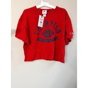 Champion Cropped Tee Womens Small Red Physical Education Graphic NWT